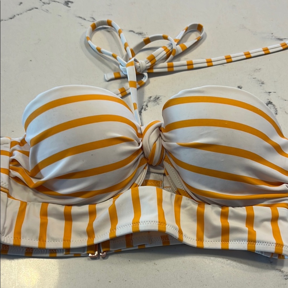 Striped Orange and White Sun & Shade Bikini Top